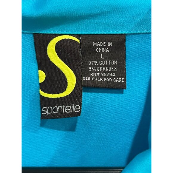 Sportelle Turquoise Studded Jacket Rhinestone Buttons 3/4 Sleeves Sz Large - Picture 5 of 8